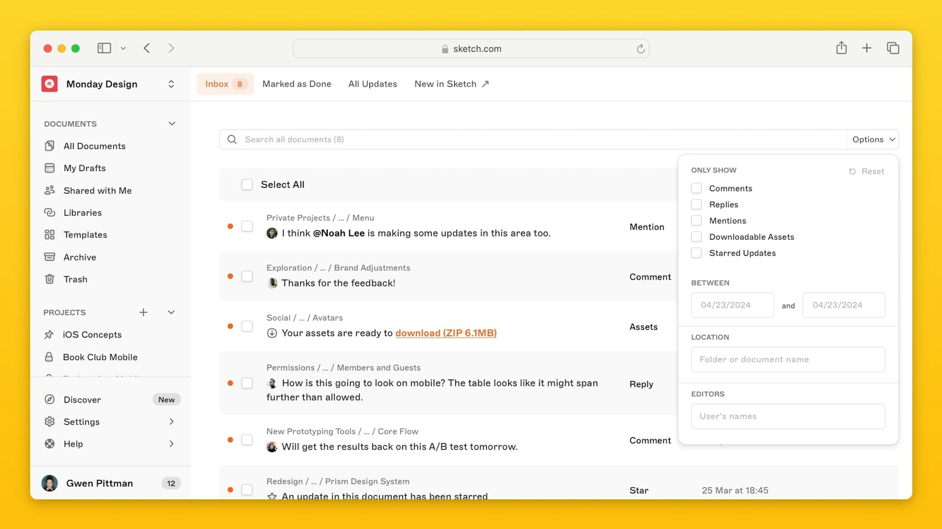 Improved notifications view